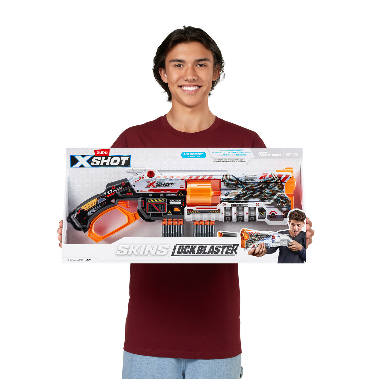Blaster Verrouillable - ZURU - XSHOT Skins Lock Gun - Blaster avec combinaison de verrouillage et canon rotatif a 8 fléchettes
