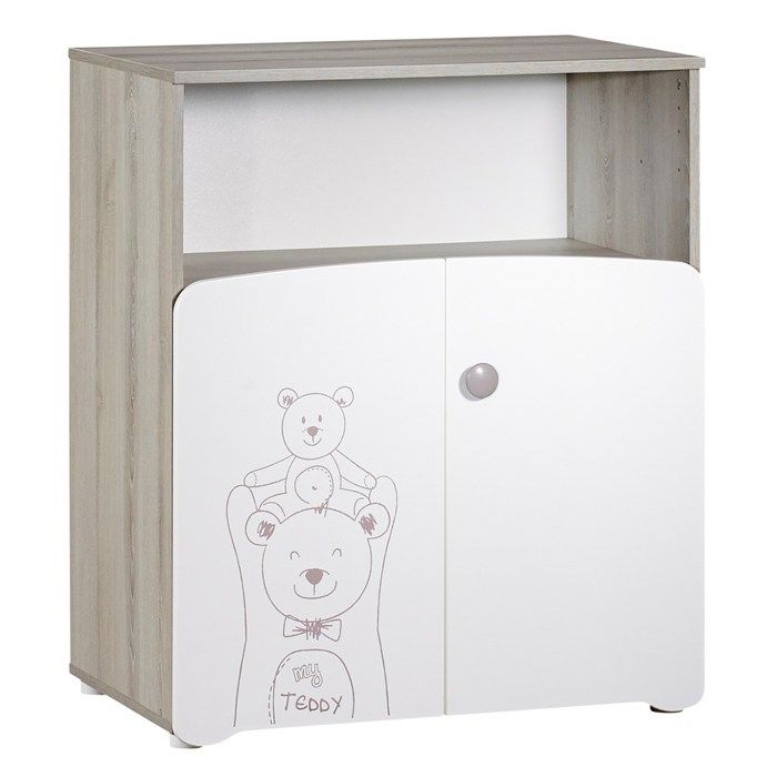 Commode a langer - Babyprice - Teddy - En bois blanc - SÈrigraphie ours - 2 portes- 97x76x66cm