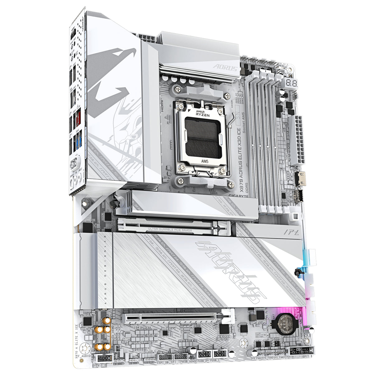 Carte mere - GIGABYTE - X870 A ELITE X ICE X870 X3D - Format ATX - Chipset AMD X870 - DDR5 & PCIe 5.0