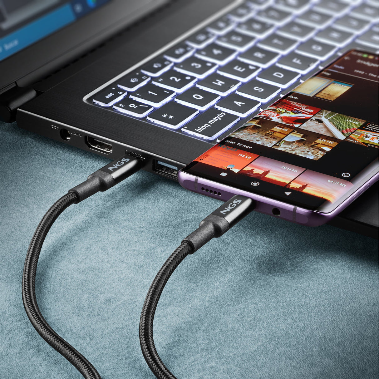 Cable NGS Knot USB-C M/M 2m 65W (Noir)