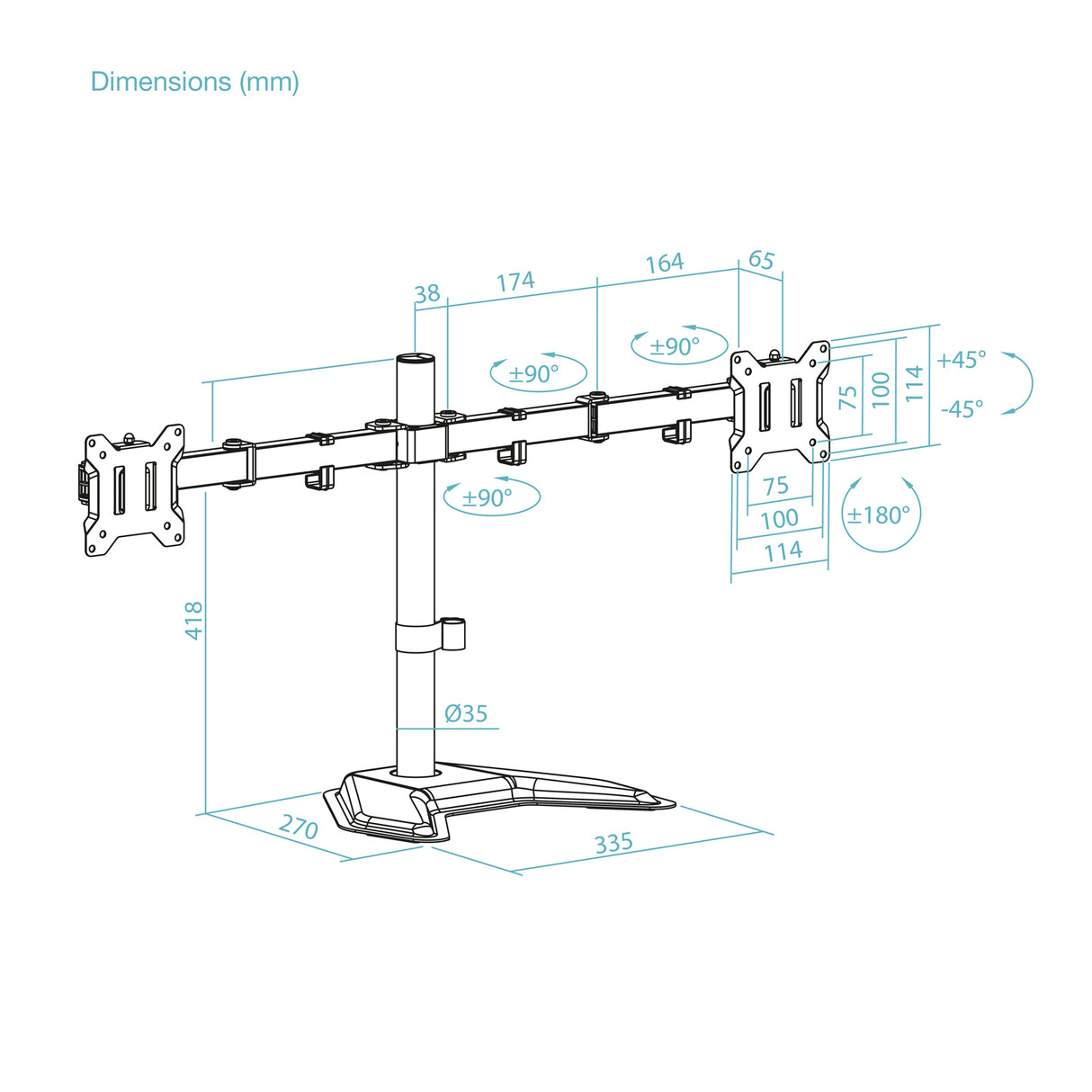 Support double-écran à poser Tooq DB1702TN 17"-32" (9kg max) (Noir)