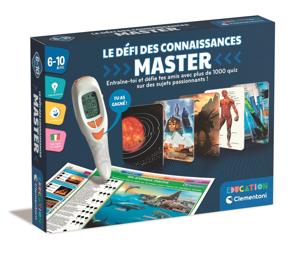 CLEMENTONI - Le défi des connaissances master - Plus de 1000 Quizz - Seul ou a 2 - Stylo éléctronique parlant - Des 7ans