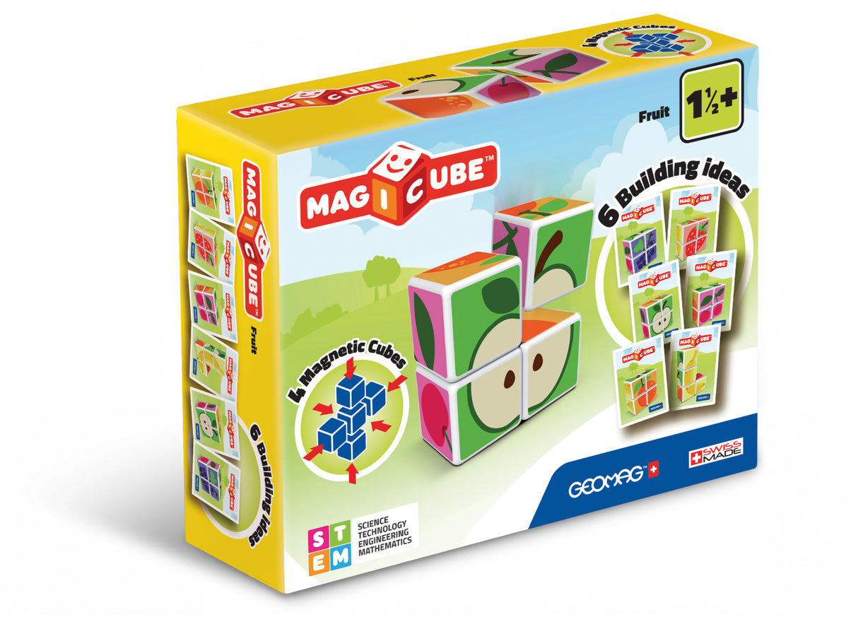 Blocs magnétiques - GEOMAG - Magicube 131 - 7 pieces - Fruits imprimés - Cartes incluses
