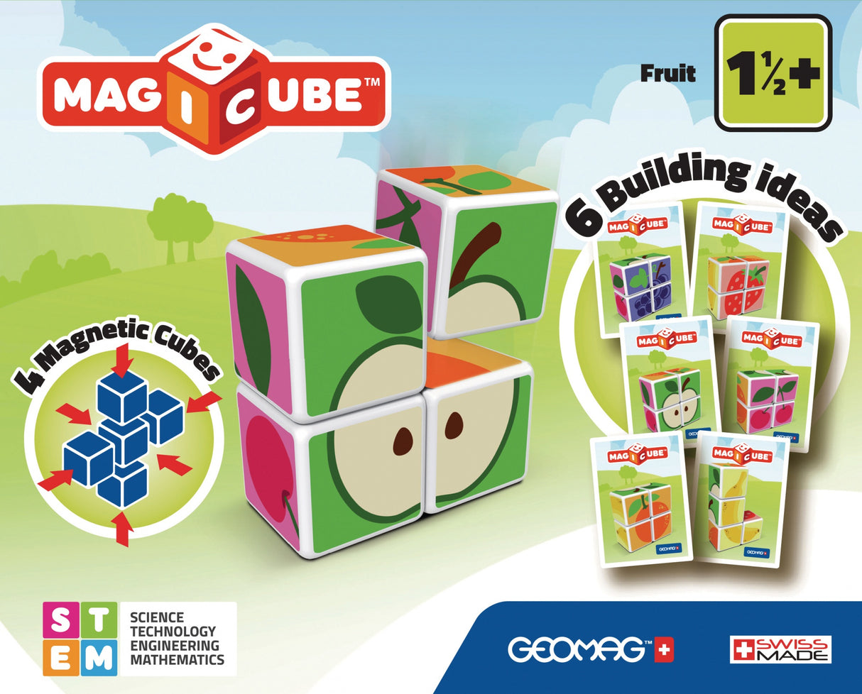 Blocs magnétiques - GEOMAG - Magicube 131 - 7 pieces - Fruits imprimés - Cartes incluses