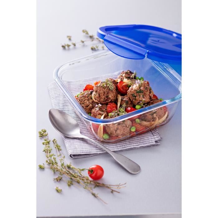 Boîte carrée avec couvercle - PYREX - 1451030 - 16 x 16 cm -800 ml - Cook & Go - Base en verre borosilicate