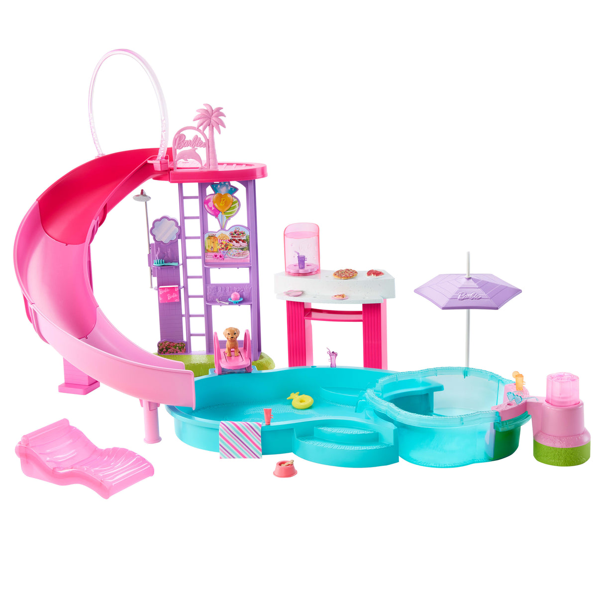Barbie - Coffret Piscine de Reve - Toboggan et jacuzzi - Plus de 20 accessoires - Barbie - JFP01