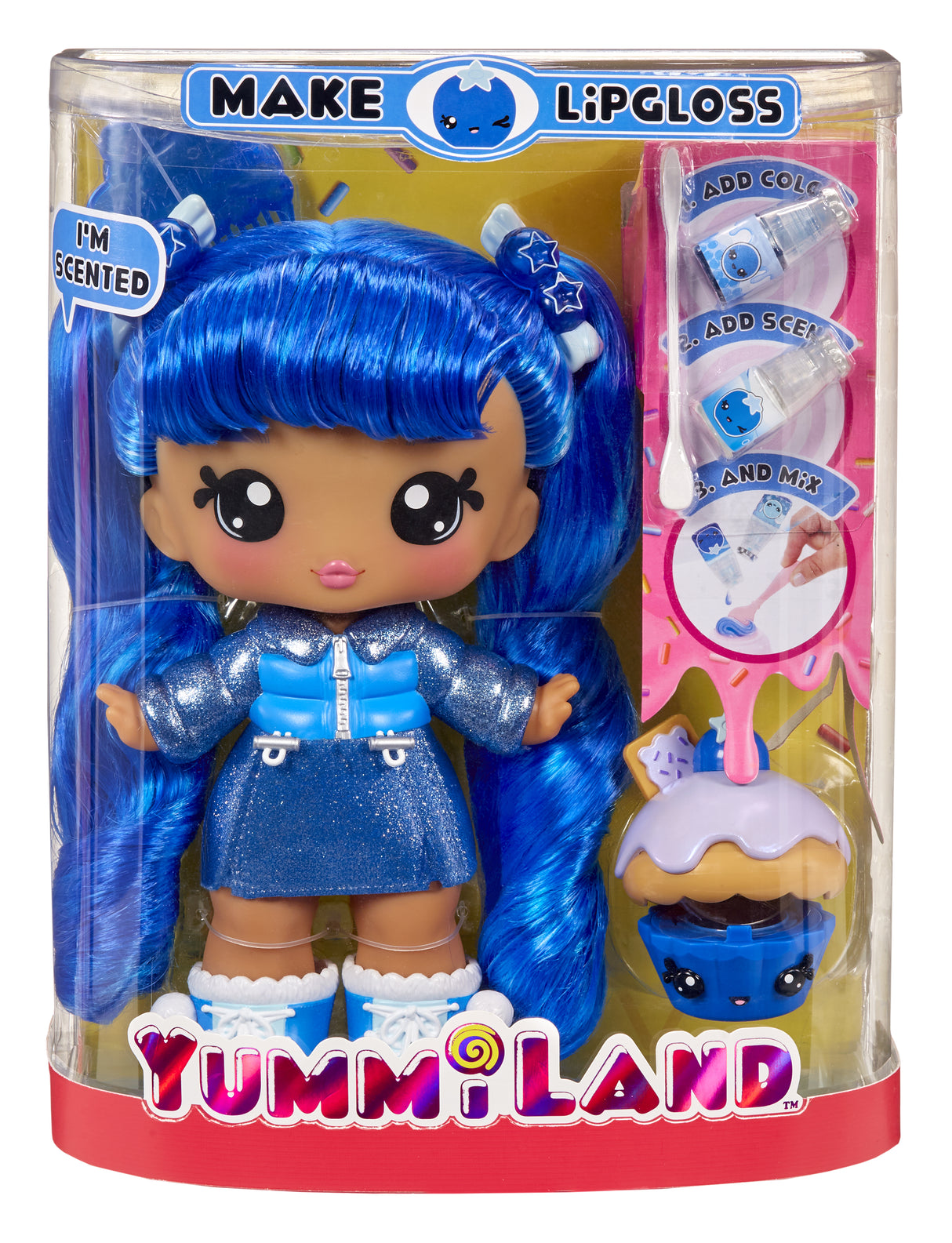 Yummiland - Grande poupée 25 cm a coiffer et câliner - Animal de compagnie + baumes a levre parfumé - Rory - Des 4ans