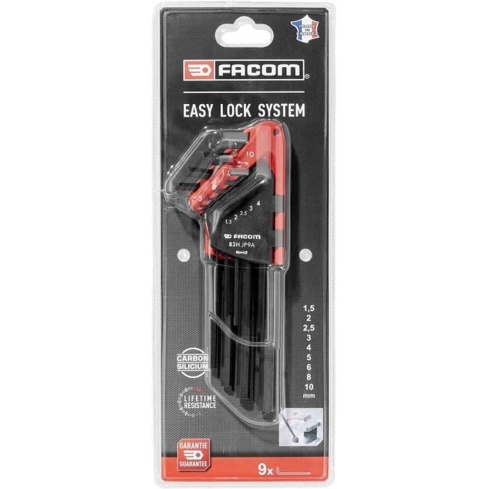 Jeu de 9 ClÈs M‚les longues 6 pans FACOM - 83H.JP9APB (LivrÈ avec support de rangement)