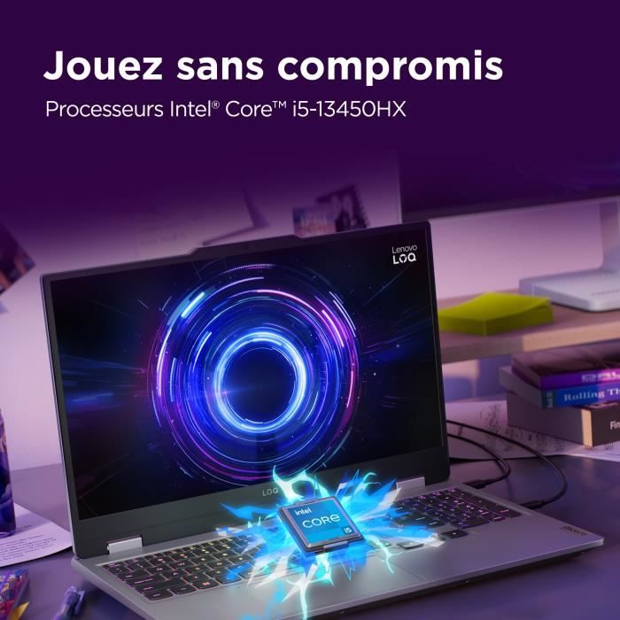 PC portable Gamer LENOVO LOQ 15IRX10 | Sans Windows - 15'' FHD 144hz - Core i5-13450HX - RTX 5060 100W - 16 Go - 512 Go - AZERTY