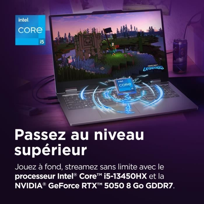 PC Portable Gamer LENOVO LOQ Essential 15IRX11 | Sans Windows - 15,6'' FHD 144hz - Core i5-13450HX - RTX5050 - RAM 16Go - SSD 512Go