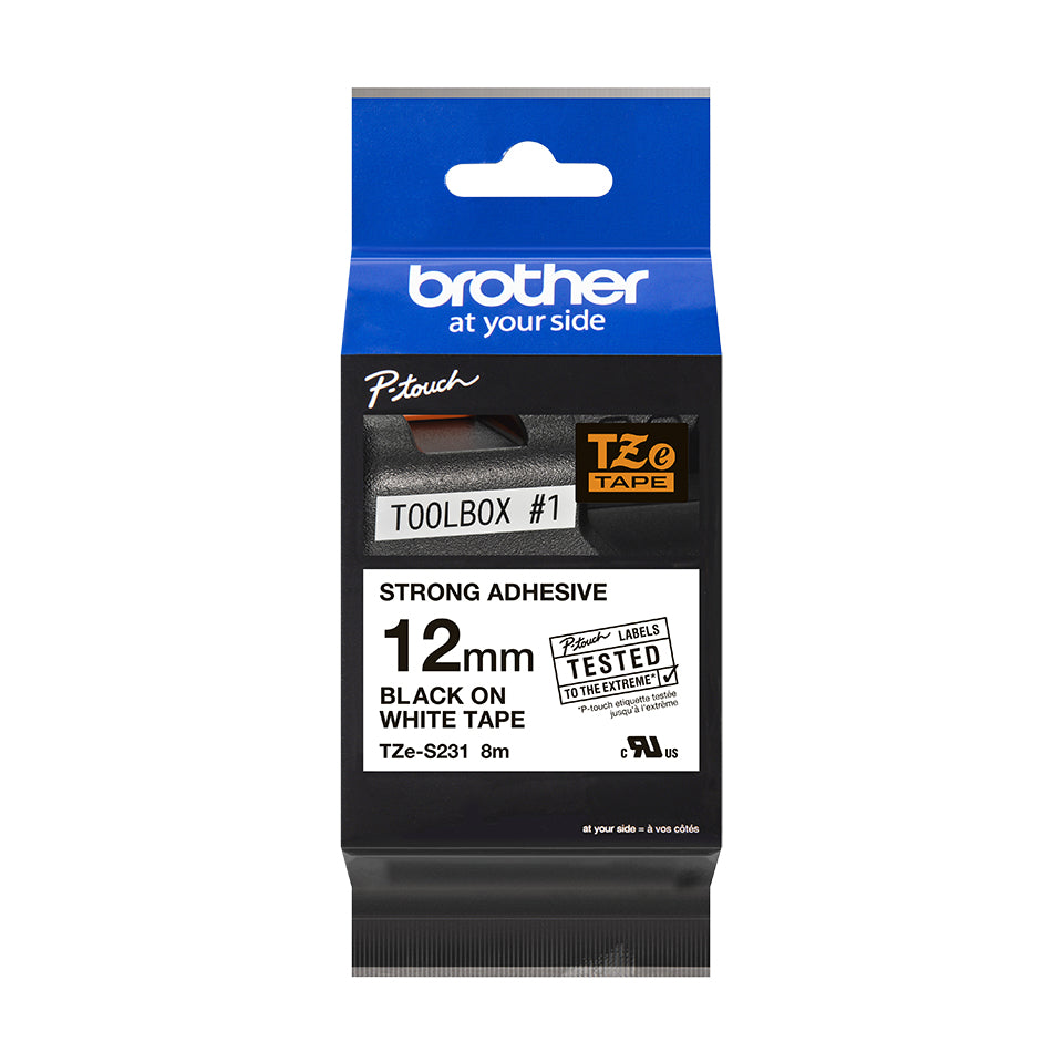 Ruban étiqueteuse laminé Brother P-TOUCH TZE-S231 - 12mm noir sur blanc extra gluey