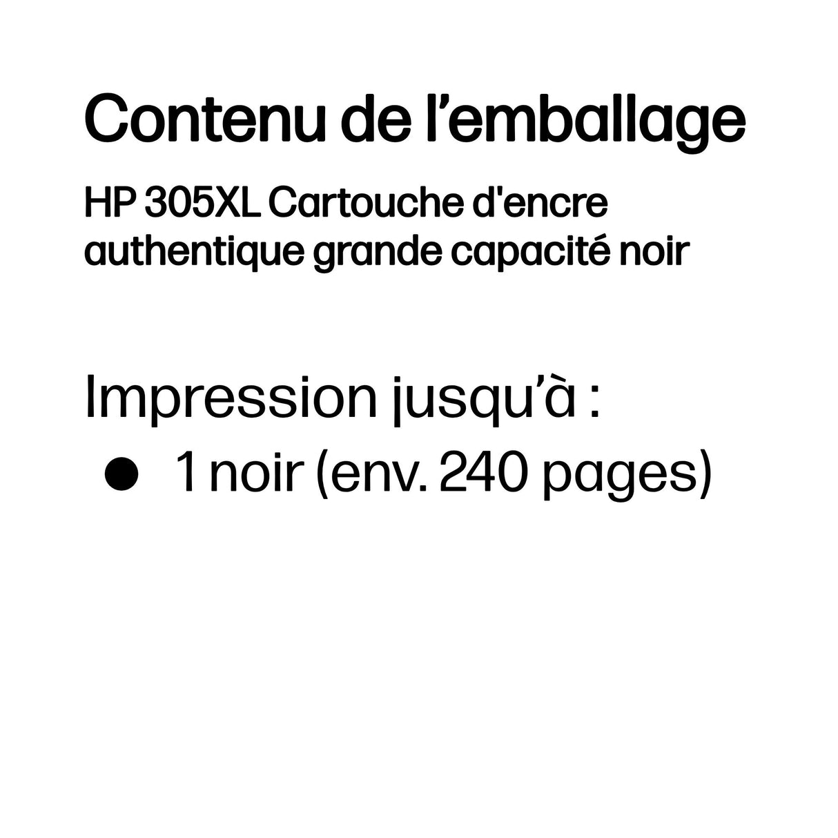 HP 305XL Cartouche d'encre noire grande capacité authentique (3YM62AE) pour DeskJet 2300/2700/2810/Plus4100/4200, Envy 6000/Pro 6400