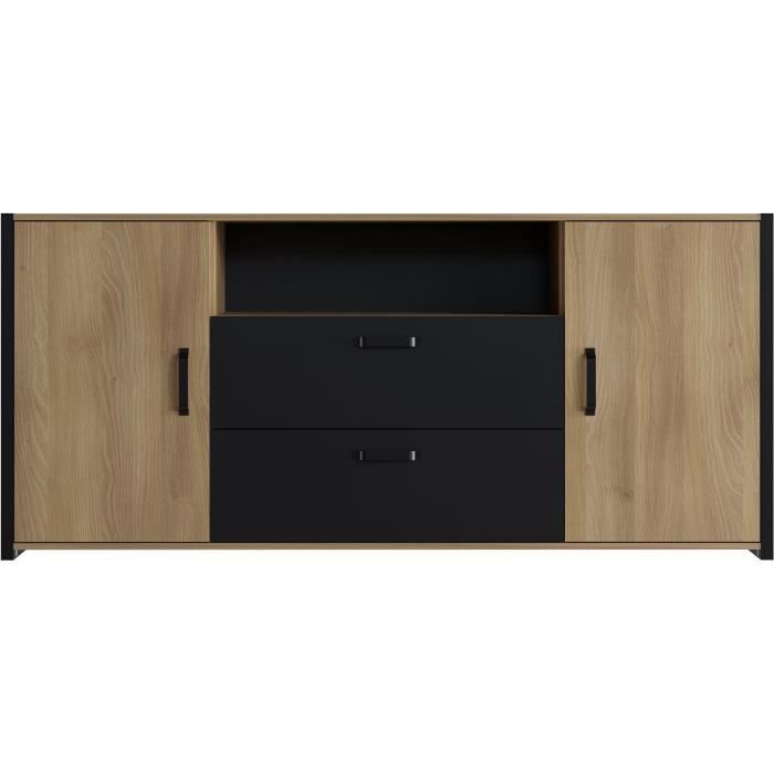 Buffet MÈlaminÈ chene et noir - style industriel - L 180x40 x 84 cm