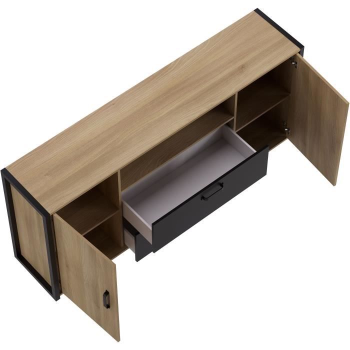 Buffet MÈlaminÈ chene et noir - style industriel - L 180x40 x 84 cm