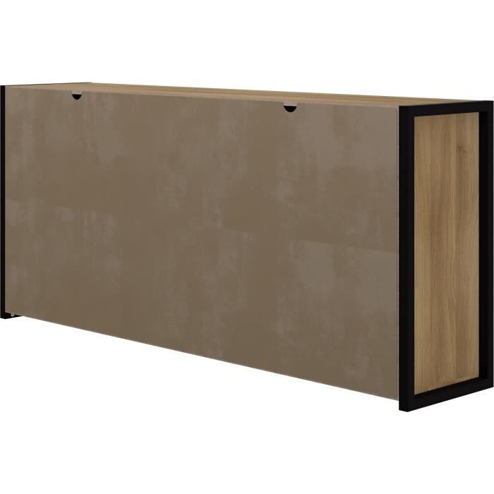 Buffet MÈlaminÈ chene et noir - style industriel - L 180x40 x 84 cm