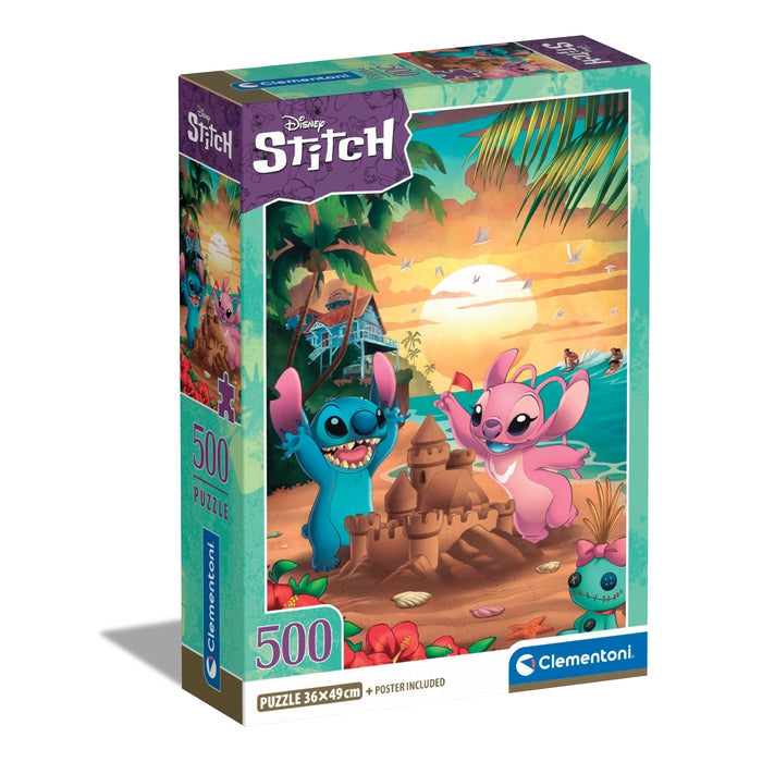 Puzzle 500 pieces Stitch compact, Pour enfants a partir de 3 ans, Theme dessins animés, CLEMENTONI