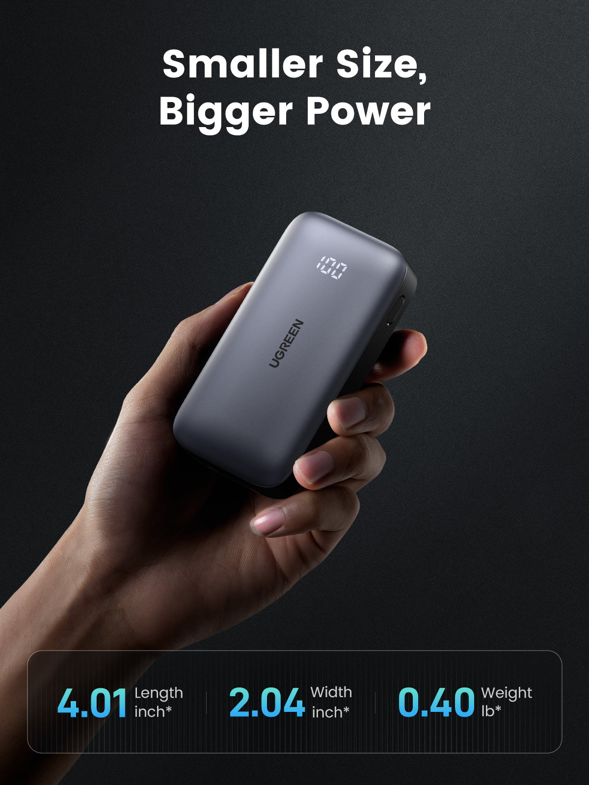Batterie externe Slim - UGREEN - 10,000 mAh - Gris