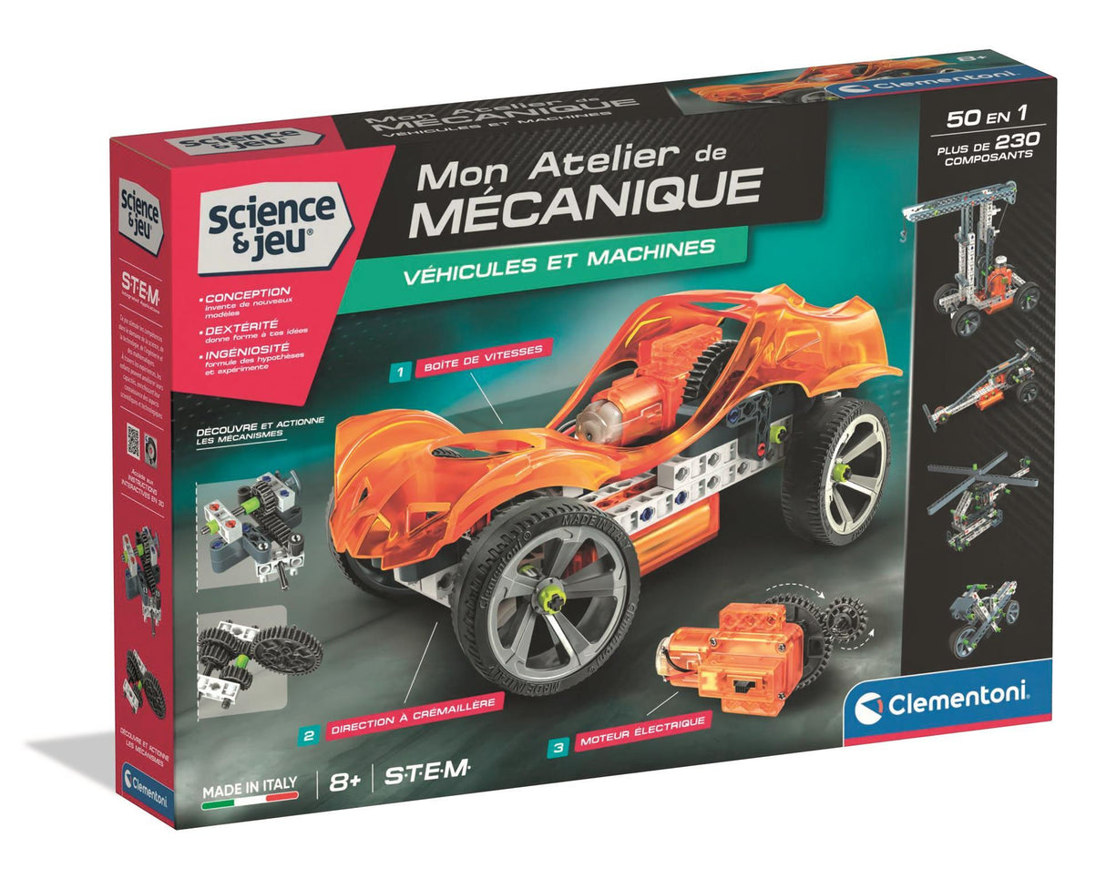 CLEMENTONI - Véhicules et machines - 50 constructions - Manuel illustré et application pour visualisation 3D - Fabriqué en Italie