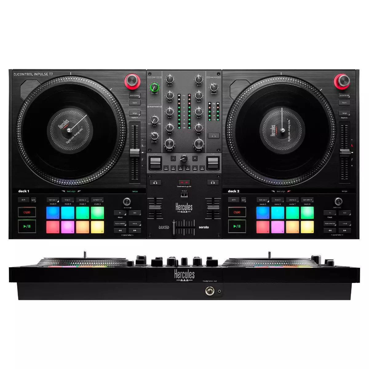 HERCULES DJCONTROL INPULSE T7 - Contrôleur DJ motorisé noir avec deux platines