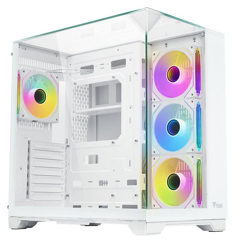 Boitier Moyen Tour ATX iTek Dark Cave Pano RGB avec panneaux vitrés (Blanc)