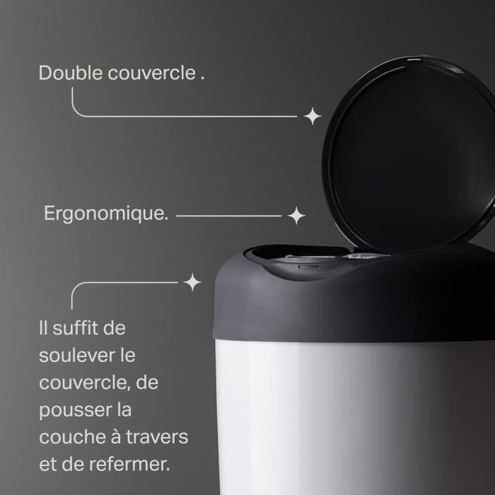 Tommee Tippee Poubelle a Couches Simplee +1 recharge - Grise et Blanche