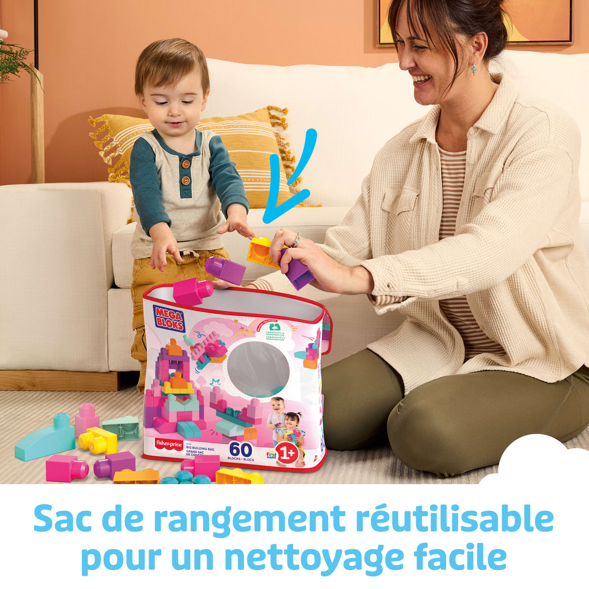 Mega Bloks - Sac Medium Rose 60 briques - Briques de construction - 12 mois et + DCH54