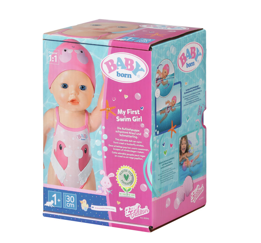 Poupon - BABY BORN - Ma premiere nage - Poupée fille 30 cm - Tenue non détachable et bonnet - Jouet de bain - Des 1 an