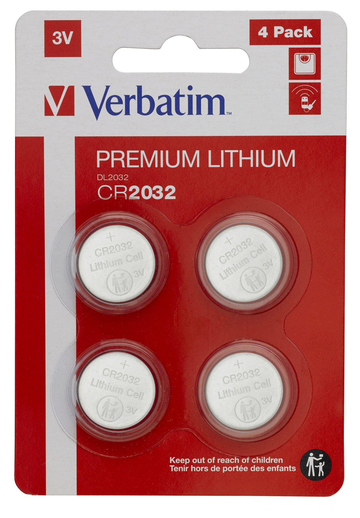 Lot de 4 Piles plates Verbatim Premium CR2032 3V