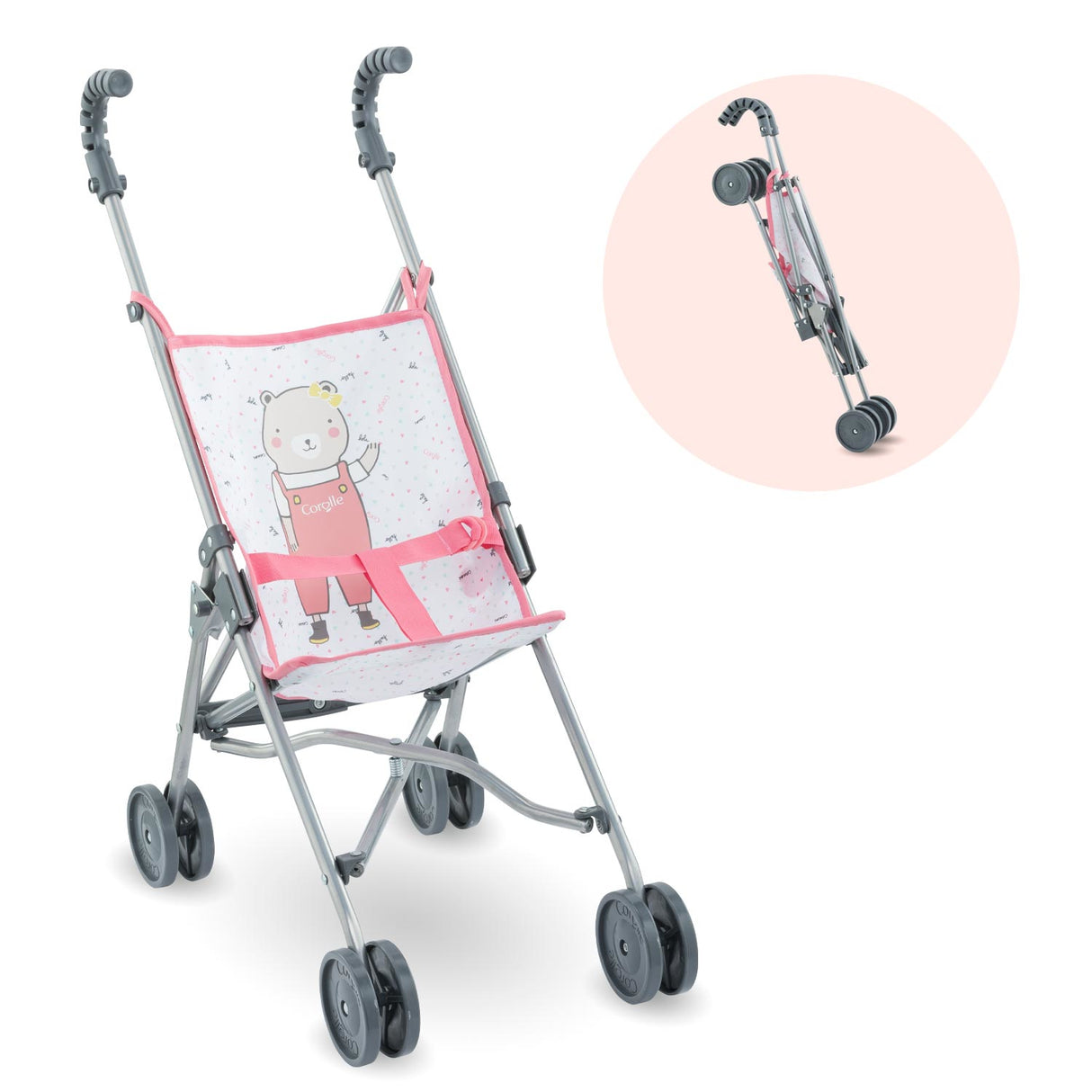 Accessoire poupon - COROLLE - Poussette canne rose pour poupon 30, 36 et 42cm - Des 3 ans