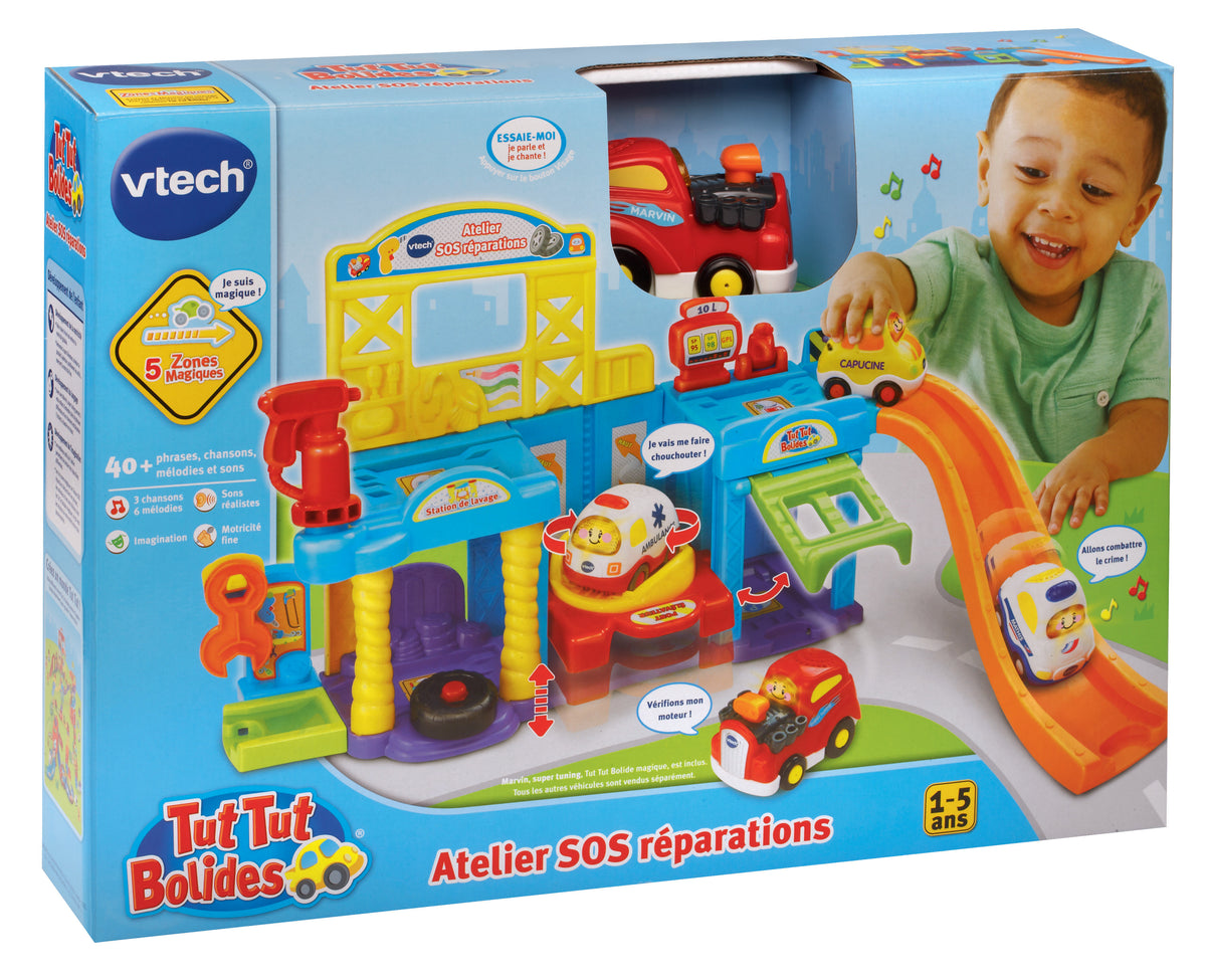 Atelier SOS Réparations - VTECH - Tut Tut Bolides - Ascenseur hydraulique - 5 zones magiques