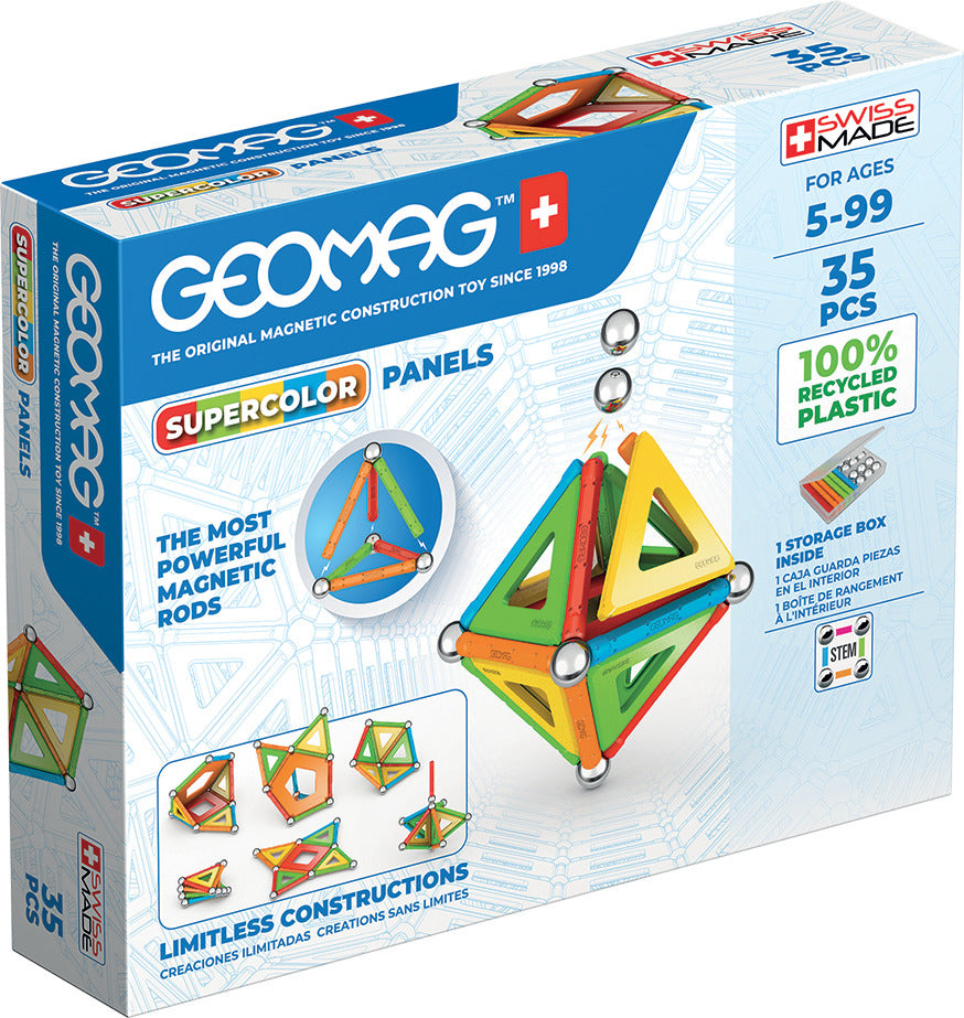 Jeu de construction magnétique - GEOMAG - Supercolor Panels Recycled 35 pieces - Plastique recyclé - 3D - Éducatif
