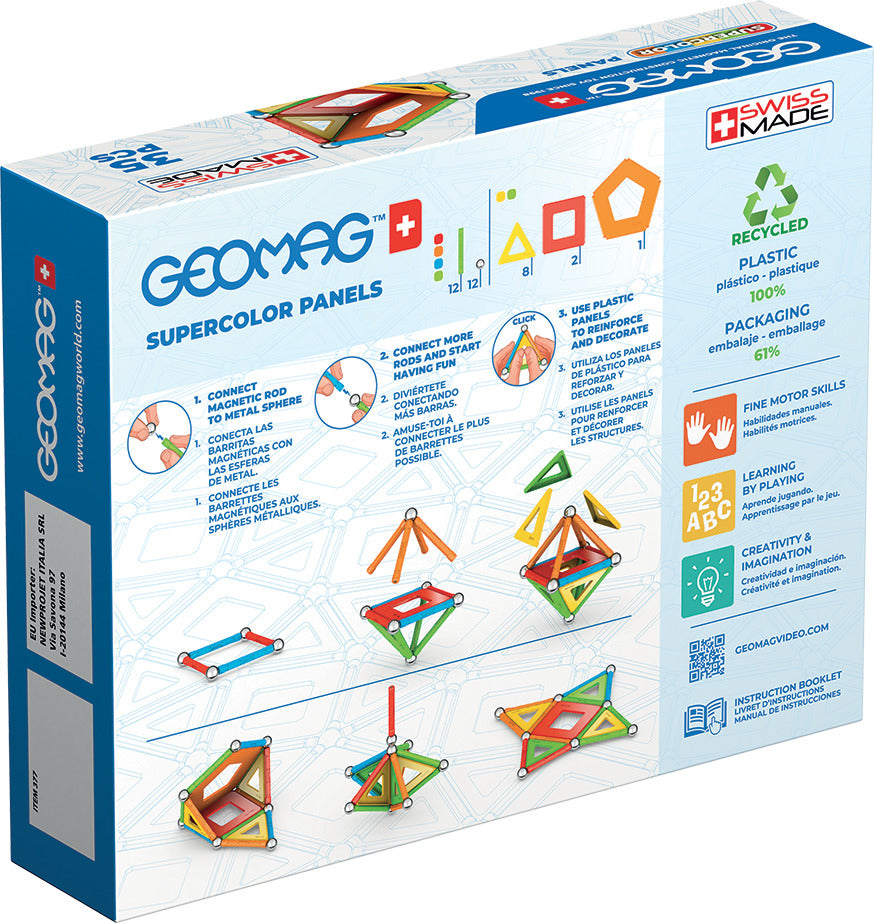 Jeu de construction magnétique - GEOMAG - Supercolor Panels Recycled 35 pieces - Plastique recyclé - 3D - Éducatif