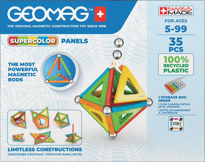 Jeu de construction magnétique - GEOMAG - Supercolor Panels Recycled 35 pieces - Plastique recyclé - 3D - Éducatif
