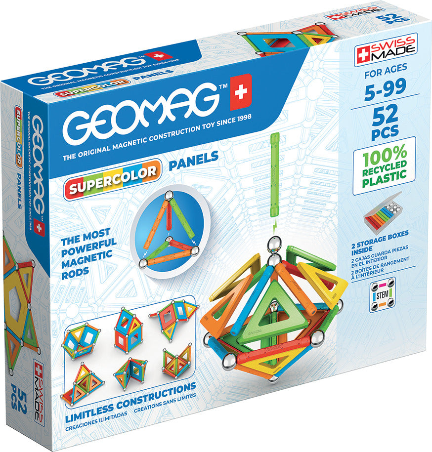 Jeu de construction magnétique - GEOMAG - Supercolor Panels Recycled 52 pieces - Jouet éducatif - 3D - Durable