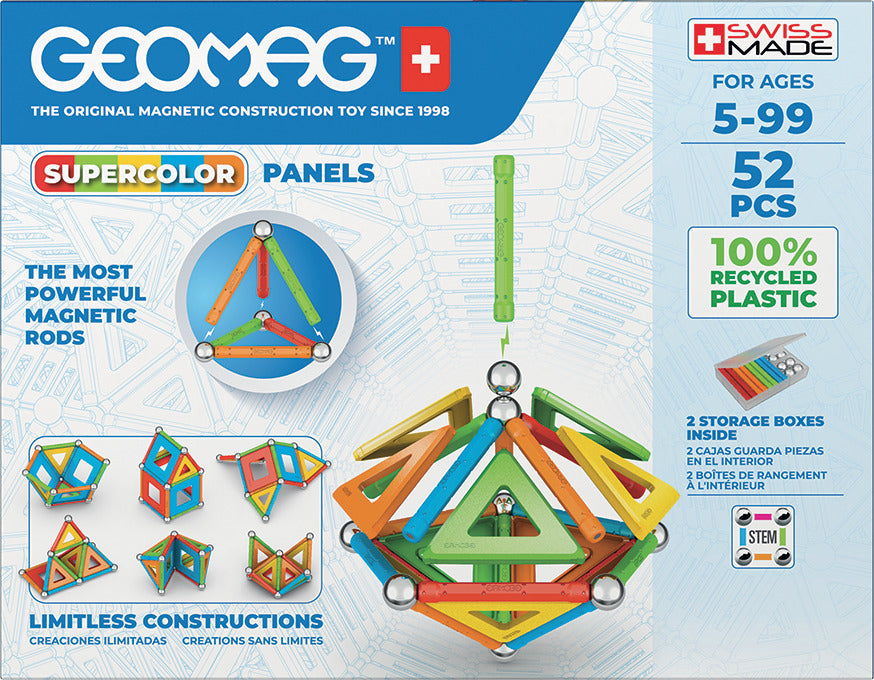 Jeu de construction magnétique - GEOMAG - Supercolor Panels Recycled 52 pieces - Jouet éducatif - 3D - Durable