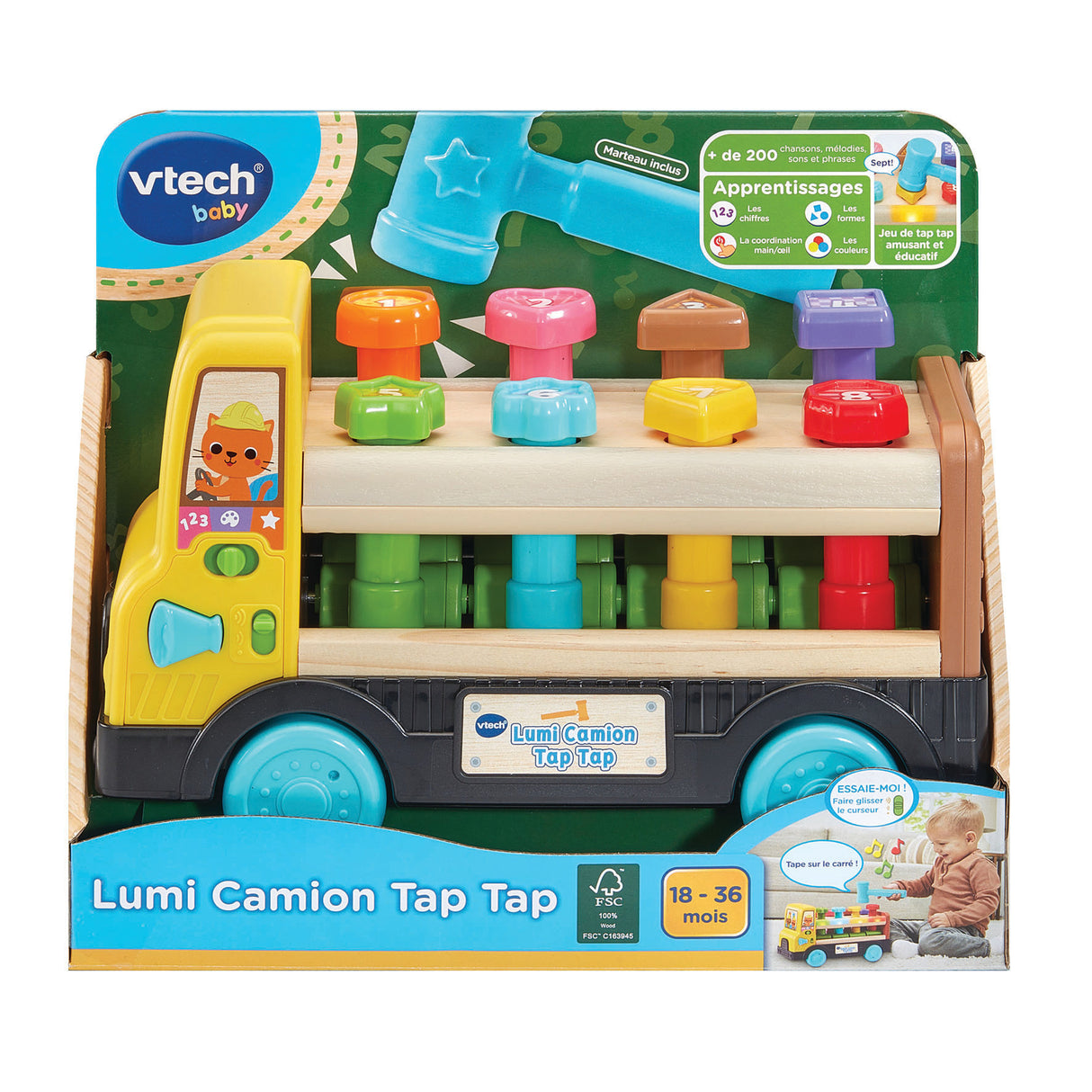 VTECH LUMI CAMION TAP TAP (JOUET AVEC PARTIE BOIS CERTIFIE FSC)