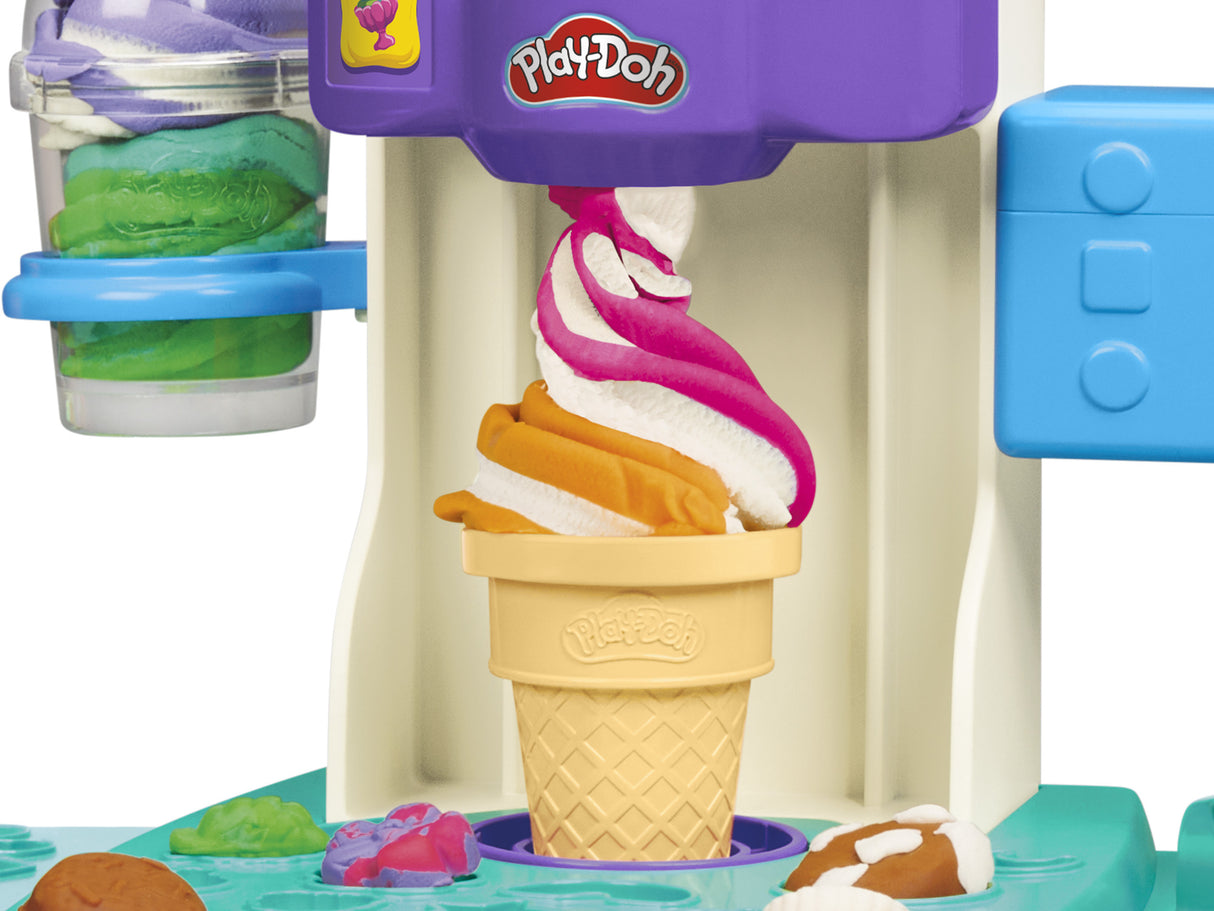 PlayDoh Mes Glaces Arc-en-Ciel, Pâte a modeler, Machine a Creme Glacée factice, 5 pots de 56 g et accessoires, des 3 ans