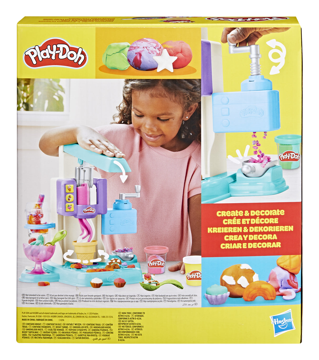 PlayDoh Mes Glaces Arc-en-Ciel, Pâte a modeler, Machine a Creme Glacée factice, 5 pots de 56 g et accessoires, des 3 ans