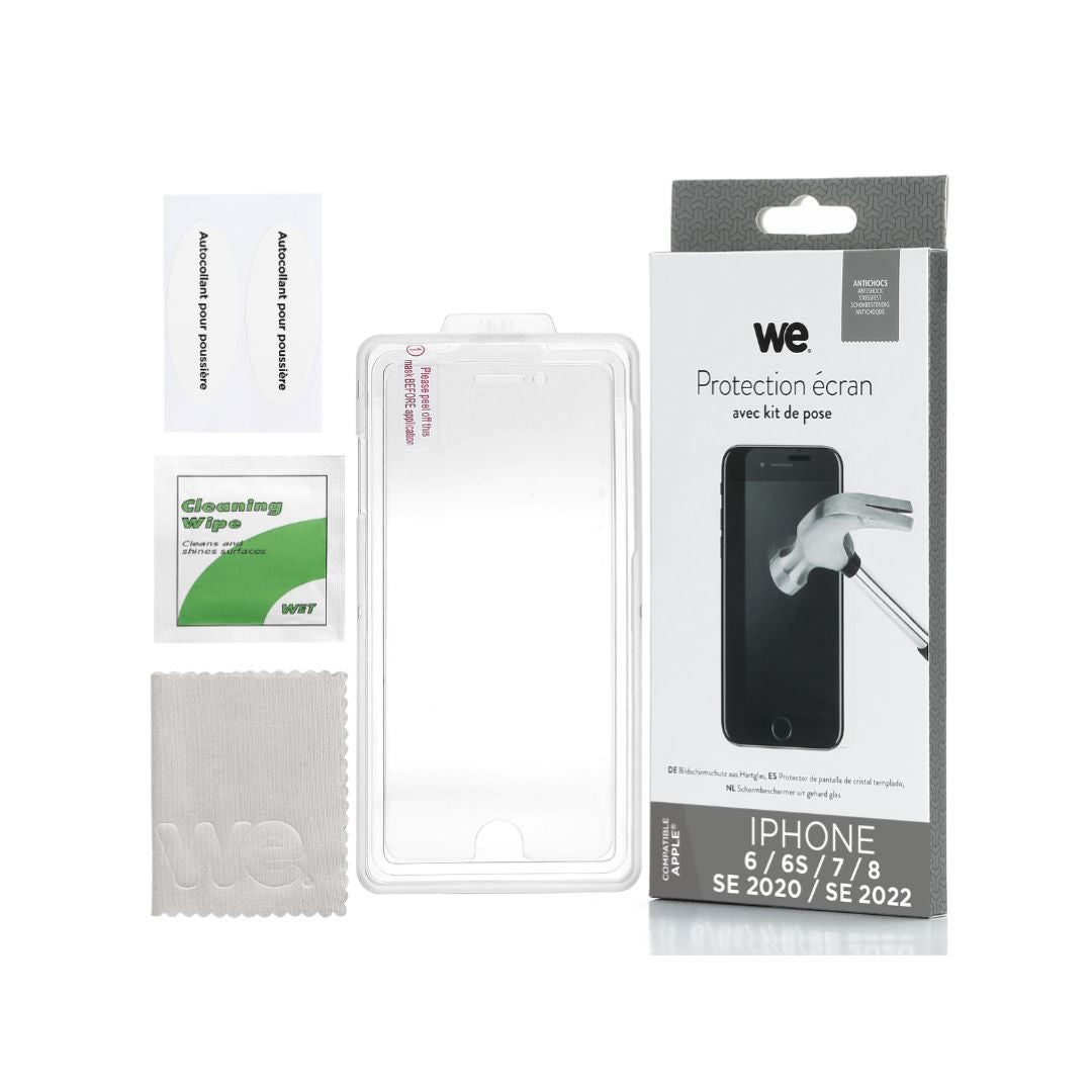 WE Verre trempé APPLE IPHONE 6 /6S / 7 / 8 / SE 2020 / SE 2022 - Avec kit de pos