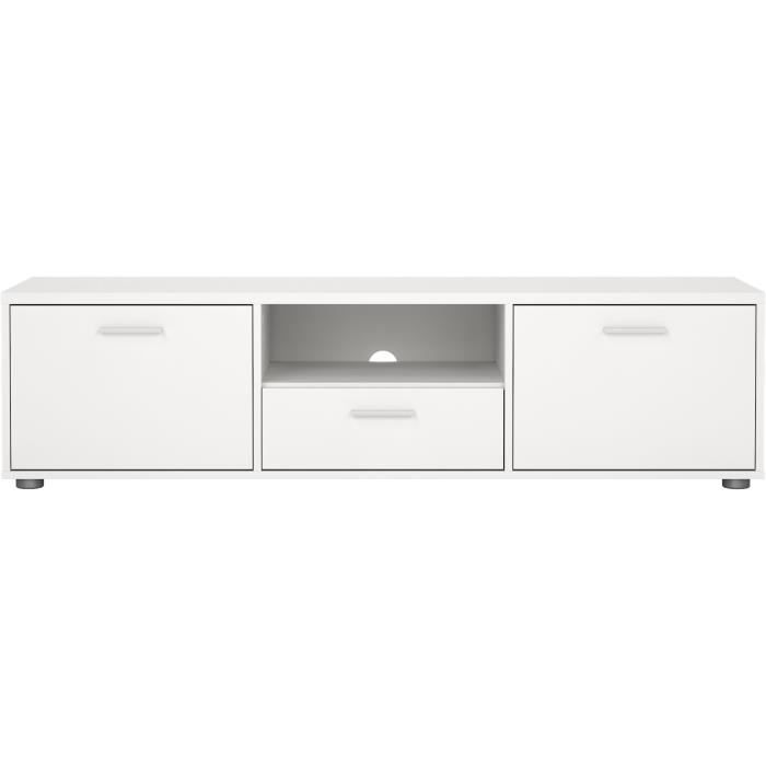 Meuble TV - MEDIA - Blanc mat - 2 portes, 1 tiroir - 147,2 x 39,8 x 38,4 cm