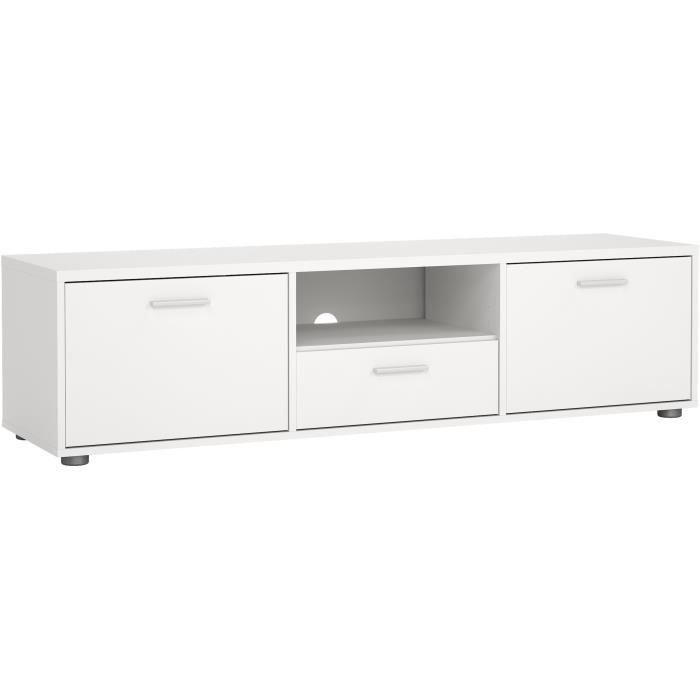 Meuble TV - MEDIA - Blanc mat - 2 portes, 1 tiroir - 147,2 x 39,8 x 38,4 cm