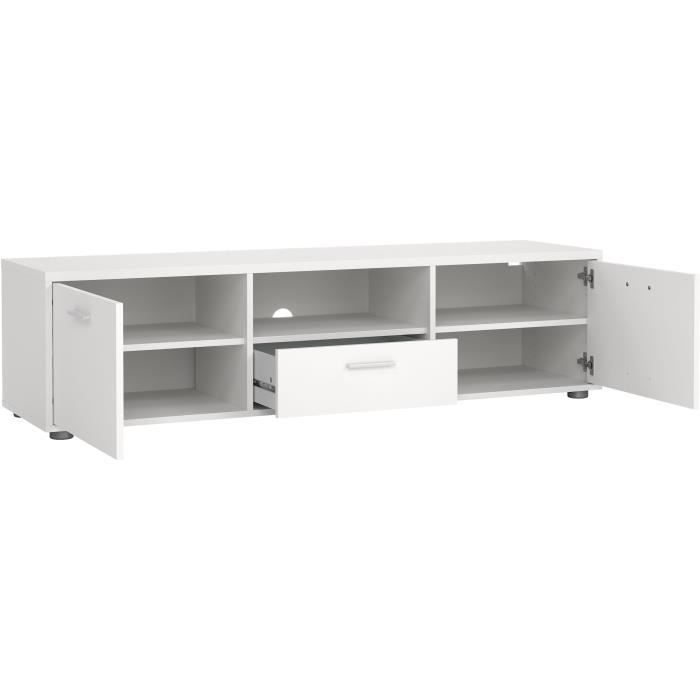 Meuble TV - MEDIA - Blanc mat - 2 portes, 1 tiroir - 147,2 x 39,8 x 38,4 cm