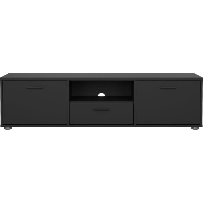 Meuble TV - MEDIA - Noir mat - 2 portes, 1 tiroir - 147,2 x 39,8 x 38,4 cm