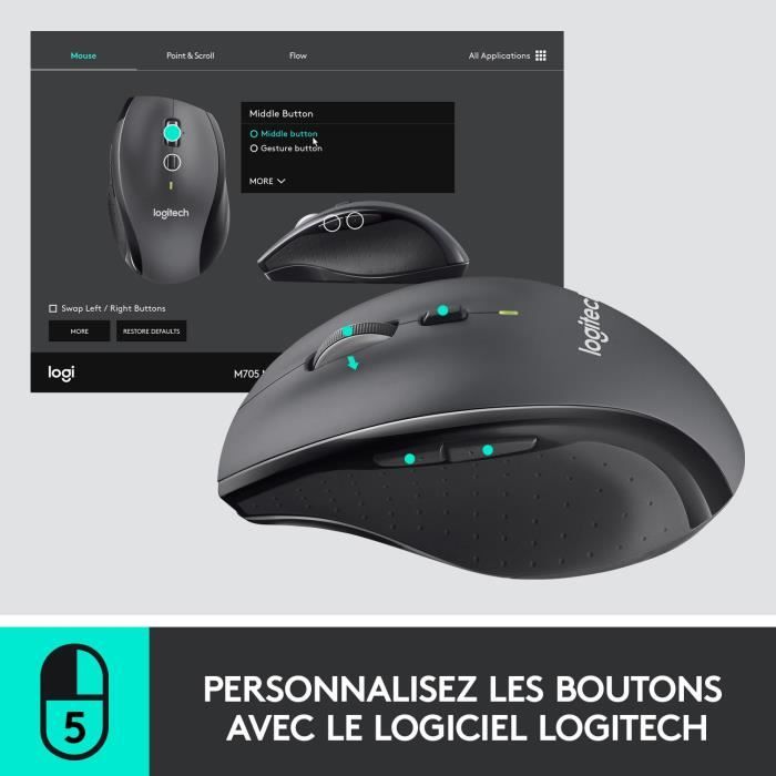 Souris - Sans fil - Logitech - M705 Marathon - Gris