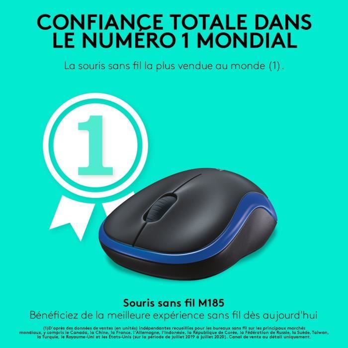Souris - Sans fil - Logitech - M185 - Bleu - Ambidextre