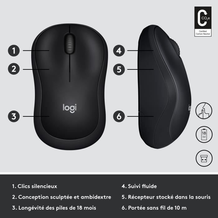 Souris - Sans Fil - Logitech - M220 Silent - Noir - Silencieuse