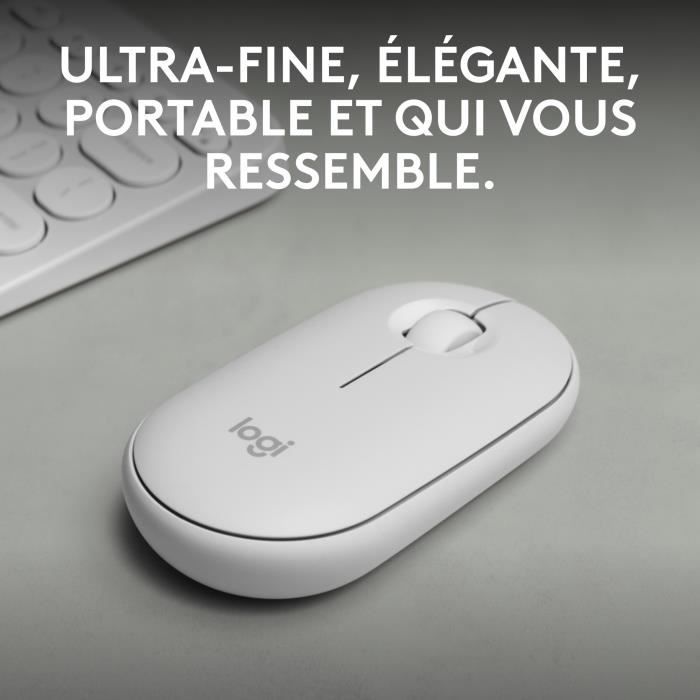 Souris - Sans fil - Logitech - Pebble Mouse 2 M350s - Blanche