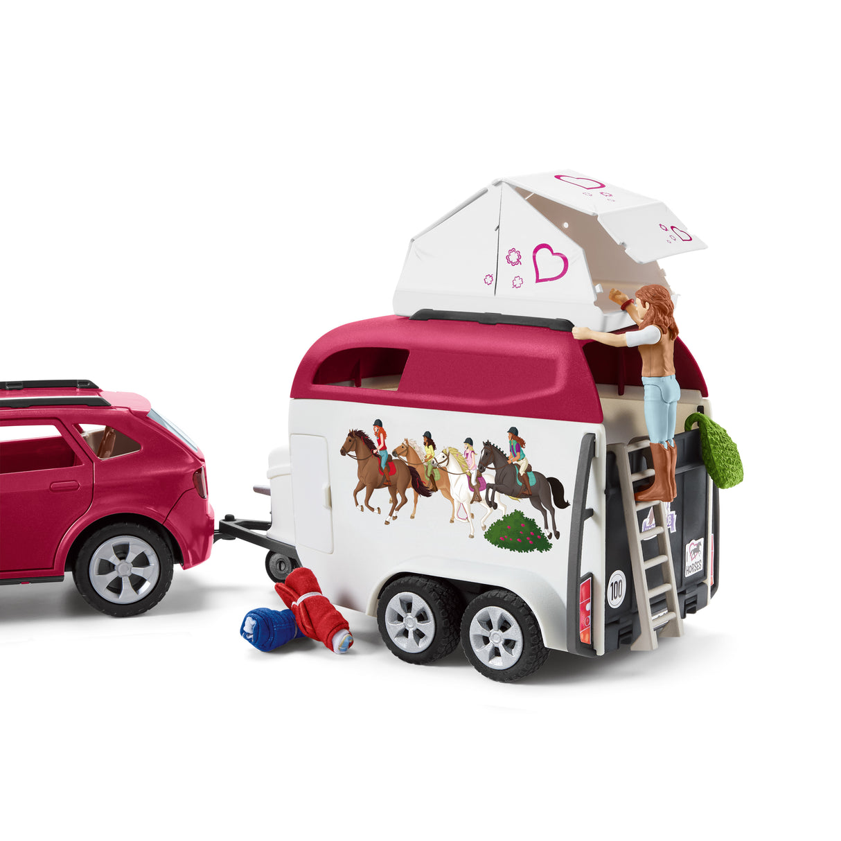 Voyage en voiture avec remorque pour chevaux, Coffret figurines Schleich 42535 Horse Club pour enfants de 5 ans