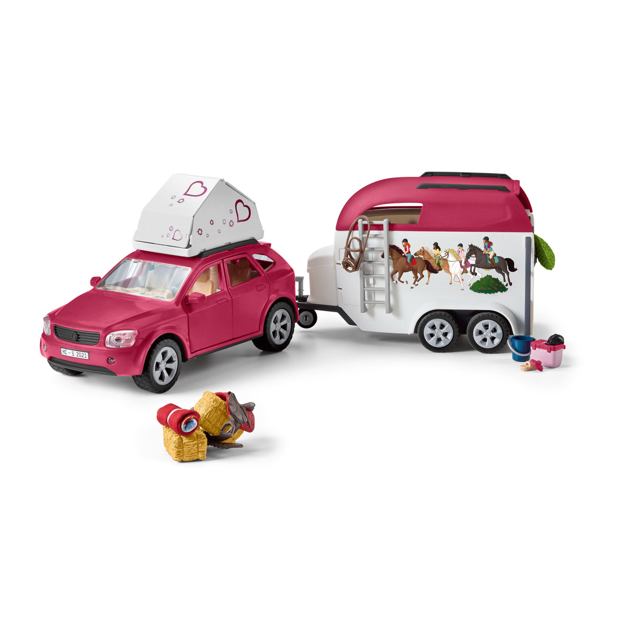 Voyage en voiture avec remorque pour chevaux, Coffret figurines Schleich 42535 Horse Club pour enfants de 5 ans