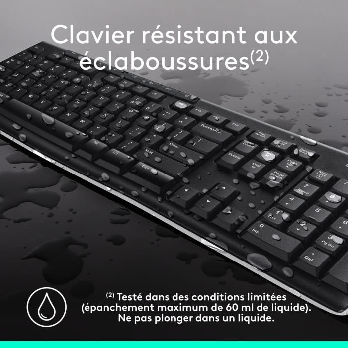 Ensemble Clavier Souris - Sans fil - Logitech - MK270 - AZERTY - Noir
